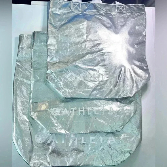 Athleta Silver Reusable Shopping Grocery Bags Lot of 3 - Picture 1 of 5